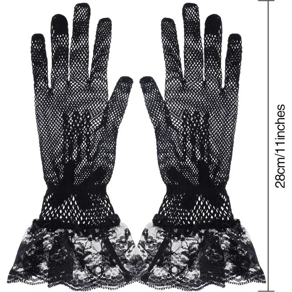Women's Elegant Black Short Bow Style Lace Gloves Dinner Wedding Party Tea Prom